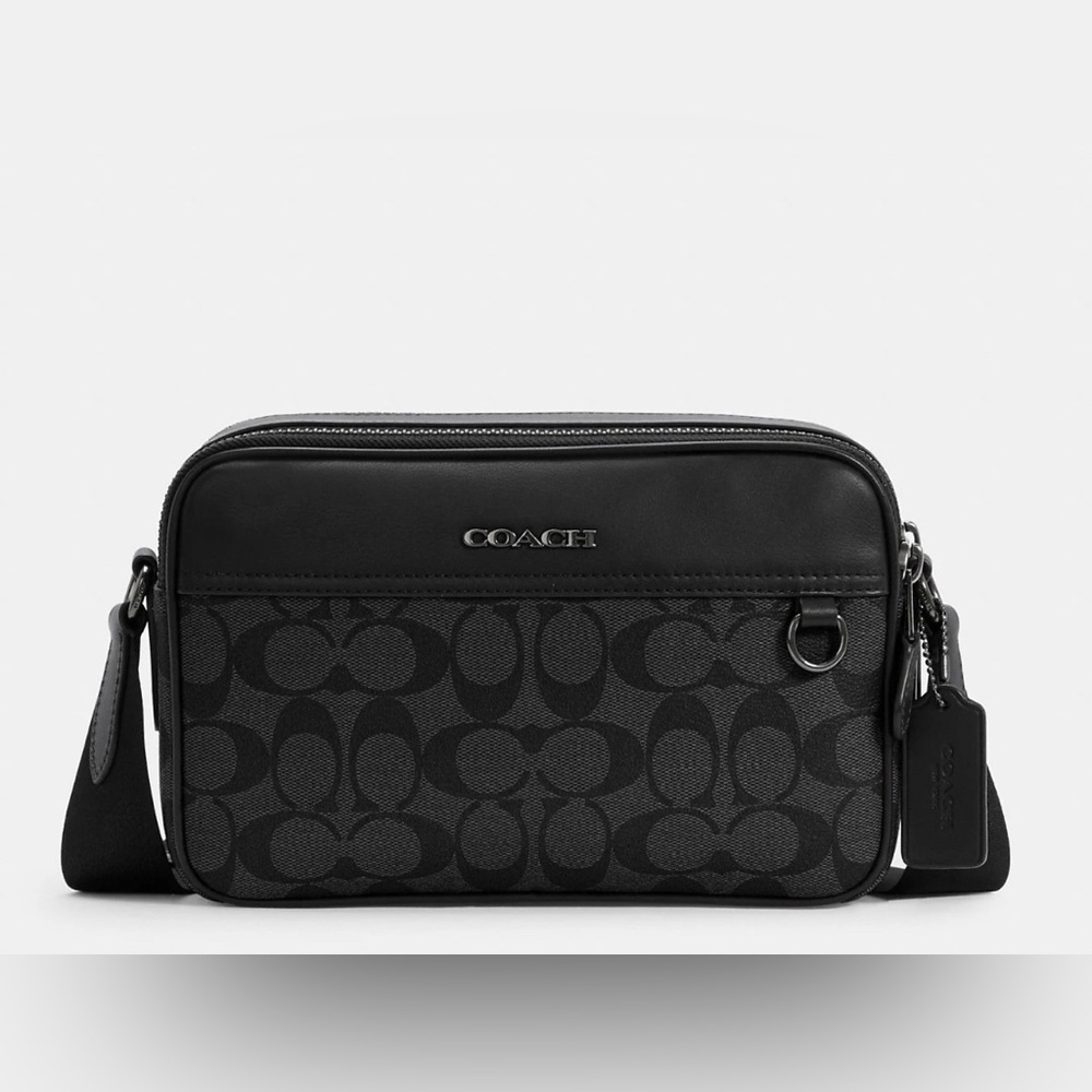 Coach mens Crossbody In Signature Canvas Gunmetal/Charcoal/Black - Picture 2 of 6